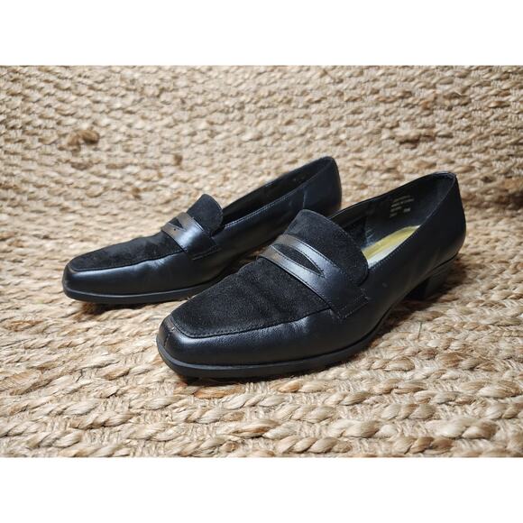 Mootsies Tootsies Leather Suede Black Loafers Flats Slip-On Business Work Size 8 - Picture 1 of 10